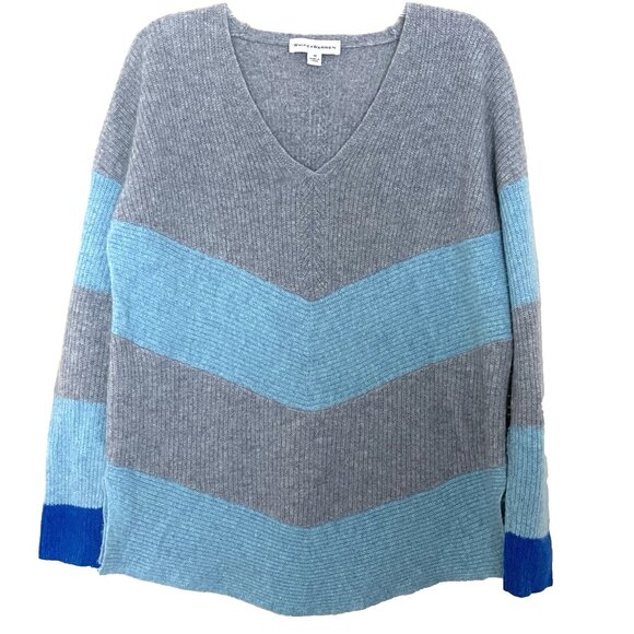 White + Warren Cashmere Sweater Medium Colorblock V-neck Old Money Quiet Luxury - Picture 2 of 10